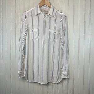 LOFT Women's Size A White & Black Striped‎ Long Sleeve Button Down Shirt Top